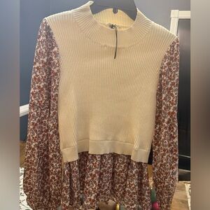 THML Cream and Brown Floral Blouse